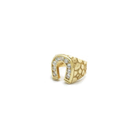 Horse Shoe CZ Cracked Texture Ring (14K) side - Popular Jewelry - New York