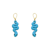 Turquoise Snake Hanging Earrings (14K) front - Popular Jewelry - New York