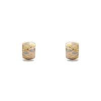 Crossed Pattern Tri-Color Huggie Earrings (14K) front - Popular Jewelry - New York