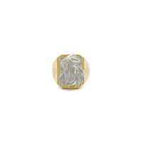 Tri-Tone Jesus Head Signet Ring (14K) front - Popular Jewelry - New York