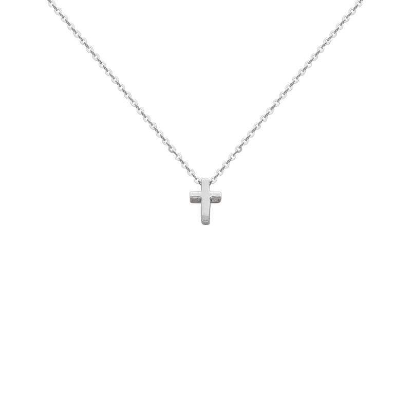 Petite Cross Charm Necklace white (14K) front - Popular Jewelry - New York