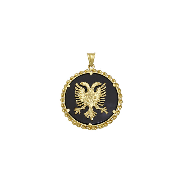 Albanian Eagle Onyx Medallion Pendant (14K) front - Popular Jewelry - New York