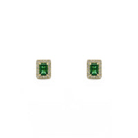 Emerald-Cut Gemstone Halo Earrings green (14K) - front - Popular Jewelry - New York