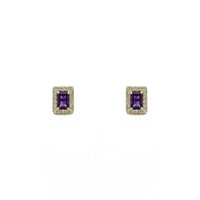 Emerald-Cut Gemstone Halo Earrings purple (14K) - front - Popular Jewelry - New York