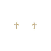 Icy Budded Cross Stud Earrings (14K) front - Popular Jewelry - New York