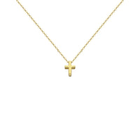 Petite Cross Charm Necklace yellow (14K) front - Popular Jewelry - New York