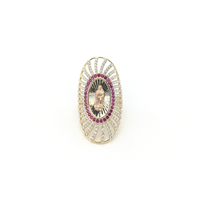 Guadalupe Red CZ Halo Oval Ring (14K) front - Popular Jewelry - New York