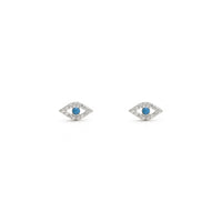 Turquoise Evil Eye CZ Stud Earrings white (14K) front - Popular Jewelry - New York