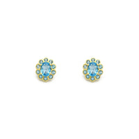 Blue Topaz Beaded Frame Stud Earrings (14K) front - Popular Jewelry - New York