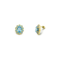 Blue Topaz Beaded Frame Stud Earrings (14K) main - Popular Jewelry - New York