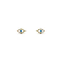 Turquoise Evil Eye CZ Stud Earrings yellow (14K) front - Popular Jewelry - New York