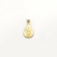 Our Lady of Guadalupe Tri-Color Teardrop Pendant (14K) front - Popular Jewelry - New York
