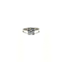 Round CZ Solitaire Plain Ring (14K) White Gold front - Popular Jewelry - New York