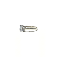 Round CZ Solitaire Plain Ring (14K) White Gold side - Popular Jewelry - New York