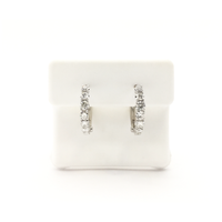 Single-Row Diamond Huggie Earrings white (14K) front - Popular Jewelry - New York