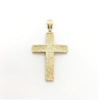 Diamond Iced Bordered Cross Pendant yellow (14K) front - Popular Jewelry - New York