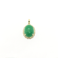 Green Oval Cabochon Jade Pendant (14K) front - Popular Jewelry - New York