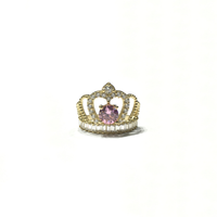 October Birthstone Queen Crown CZ Ring (14K) (front) - Popular Jewelry - New York
