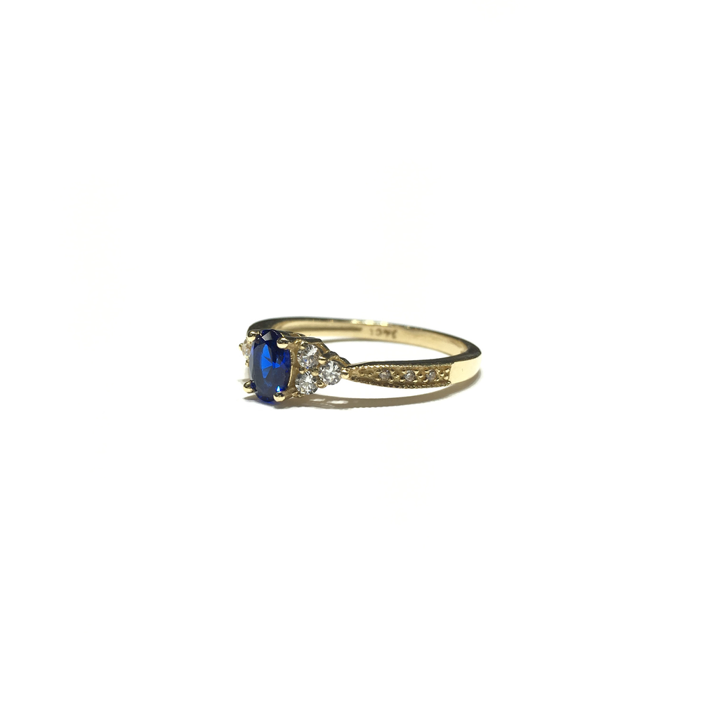 Fáinne Socraithe Cloch Triarach Oval Dark Blue CZ (14K) - Coitianta J, image size:1024x1024