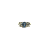 Oval Sky Blue CZ Triple Stone Set Ring (14K) front - Popular Jewelry - New York