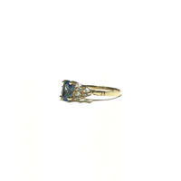 Oval Sky Blue CZ Triple Stone Set Ring (14K) side - Popular Jewelry - New York