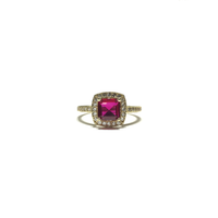 Princess Red CZ Cushion Halo Ring (14K) front - Popular Jewelry - New York