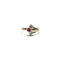 Red and White CZ Stone Tri-Branch Ring (14K) front - Popular Jewelry - New York