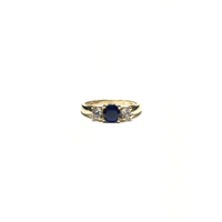 Round Dark Blue CZ Three Stone Surprise Ring (14K) front - Popular Jewelry - New York