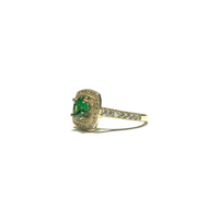 Round Dark Green CZ Double Halo Ring (14K) side - Popular Jewelry - New York