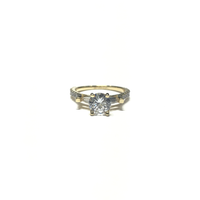 Round and Tapered Baguette CZ Three Stone Ring (14K) front - Popular Jewelry - New York