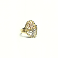 Rose and Vines CZ Oval Ring (14K) front - Popular Jewelry - New York