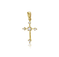 Yellow Gold CZ Cross Pendant (14K)