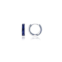 One-Row Blue Princess Cut Channel Set Huggie Earring (Silver)