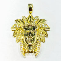 Indian Chief Head CZ Pendant (14K).