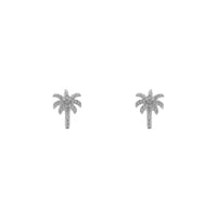 Iced-Out Palm Tree Stud Earrings (Silver) front - Popular Jewelry - New York