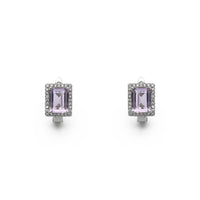 Lilac Emerald-Cut Halo Stud Earrings (Silver) front - Popular Jewelry - New York