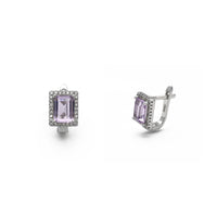 Lilac Emerald-Cut Halo Stud Earrings (Silver) main - Popular Jewelry - New York