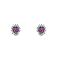 Mystic Fire Stone Oval-Cut Halo Stud Earrings (Silver) front - Popular Jewelry - New York