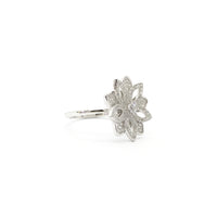 Five Petals Flower Outline CZ Ring (Silver) side - Popular Jewelry - New York