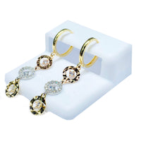 Tri-color round CZ Earrings (14K).