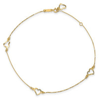 Triple Heart Anklet Bracelet (14K).