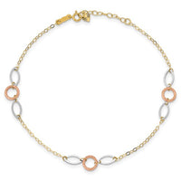 Tricolor Circle and Oval Anklet Bracelet (14K)