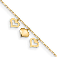 Dangling Hearts Anklet Bracelet (14K)