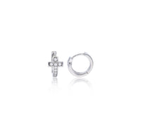 Micropave Huggie CZ Cross Earrings (Silver)