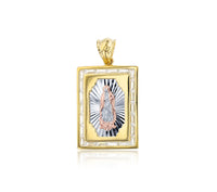 Tricolor Gold Channel Virgin Mary Frame Pendant (14k)