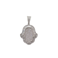 Zirconia Baguette Halo Hamsa Hand Pendant (Silver)