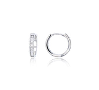 Channel Set Bagguete Huggies Earrings (Silver)