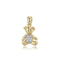 Yellow Gold CZ Teddy Bear Pendant (14K)