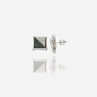 Blue & White Split Diamond Concave Square Stud Earrings
