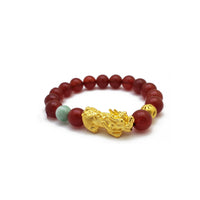 Beaded Red Agate and Jade Pixiu Bracelet (24K)